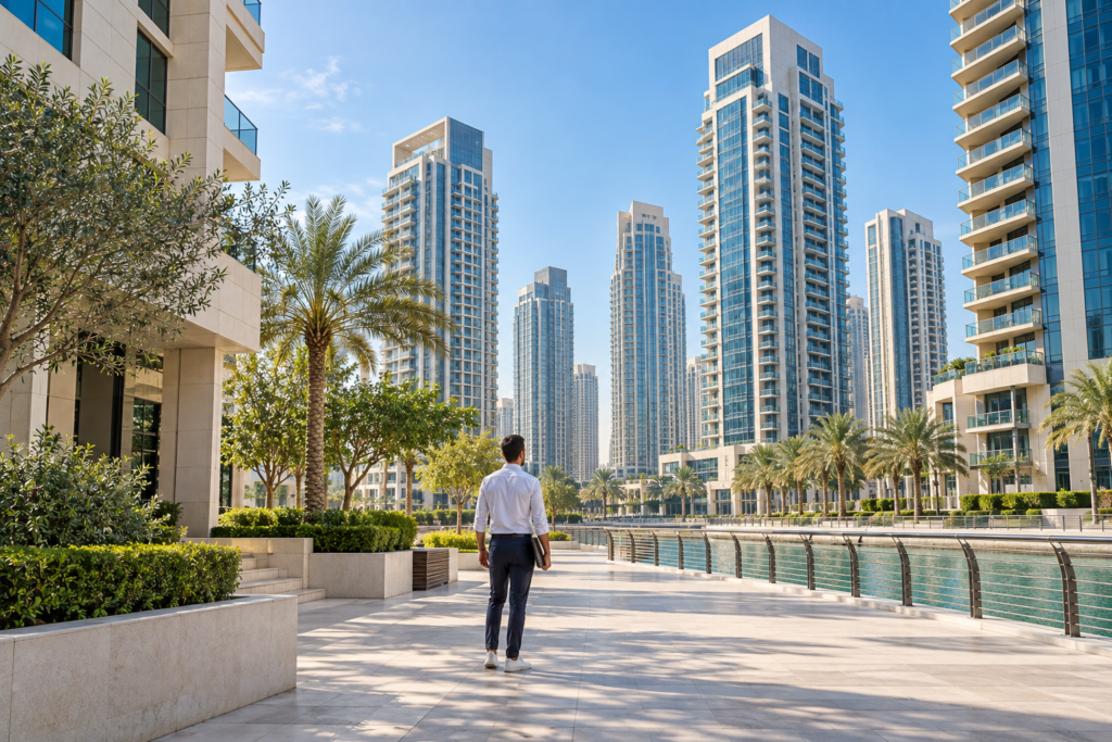 Buyer reviewing completed residential towers in Dubai