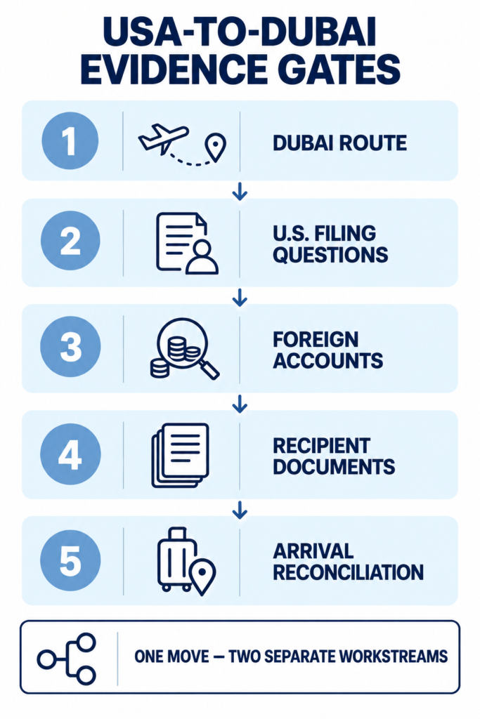 Five evidence gates for a move from the United States to Dubai