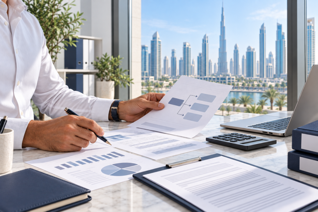 Finance lead mapping UAE free-zone income flows and compliance records