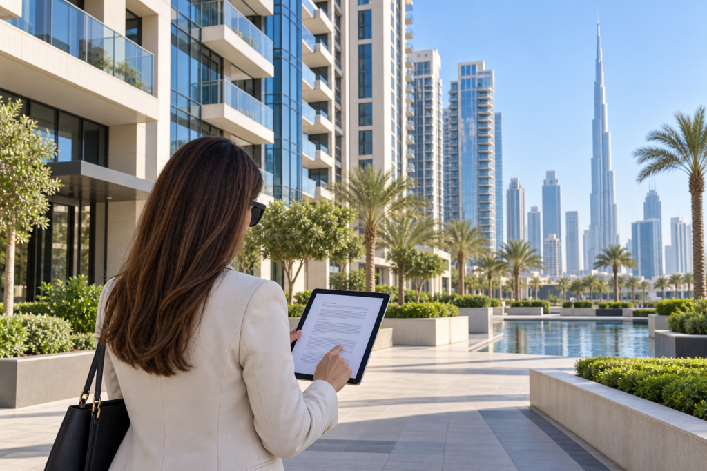 Buyer checking property documents for a Dubai purchase