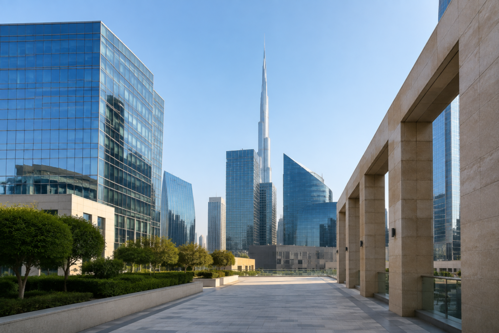 Dubai skyline seen from a modern business district
